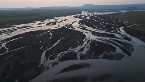 Glacial-River-in-Iceland,-Beautiful-Nature-Landscape,-Aerial-Drone-Bird's-Eye-View-from-Above