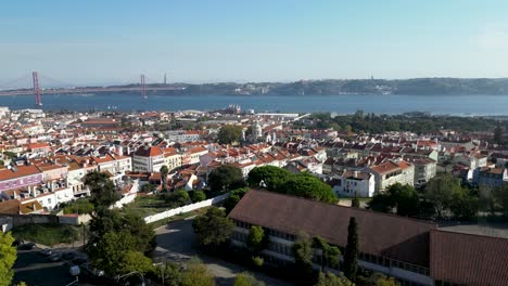 aerial-view-of-the-recovery-of-Lisbon-buildings,-with-their-facades-facing-the-Tagus-River,-showcasing-the-city's-revitalisation-and-architectural-charm