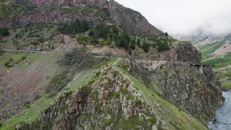 Kazbegi-road-mountain-pass-landscape-drone-flight