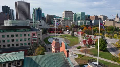 Fly-over-the-Ottawa-city-hall-on-sunny-fall-day