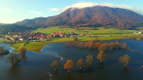 Aerial-4K-drone-footage-of-a-Planina-plain-,-Slovenia