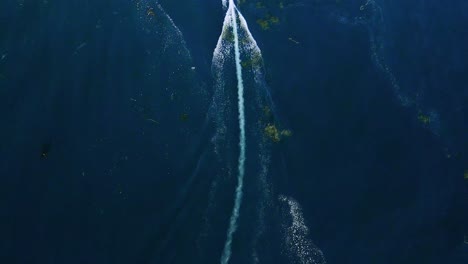 Vista-Aérea-De-Un-Esquife-En-Solitario-En-Agua-Azul