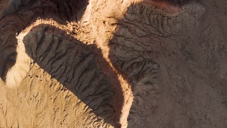 Erosion-Ridgelines-in-the-Sandy-Tatacoa-Desert-in-Columbia,-Top-Down-Aerial