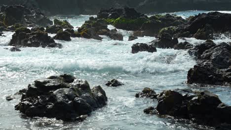 Coastal-rocks-of-waves-of-Atlantic-ocean,-seascape-view