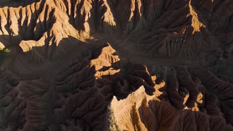 Eroded-Sand-Land-Formations-in-the-Tatacoa-Desert,-Beautiful-Aerial-View
