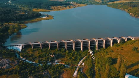 Big-dam-creating-a-huge-lake-used-for-irrigation-and-agriculture-drone-shot