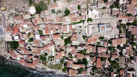 Aerial-view-of-the-old-town-of-Monemvasia,-Greece