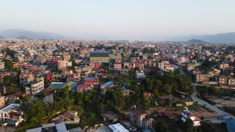 Panoramic-View-Of-Dense-Town-Of-Pokhara-In-Nepal---Drone-Shot