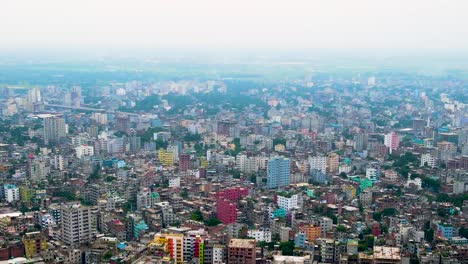Dhaka,-capital-of-the-third-world-country-Bangladesh,-aerial-view-over-the-city