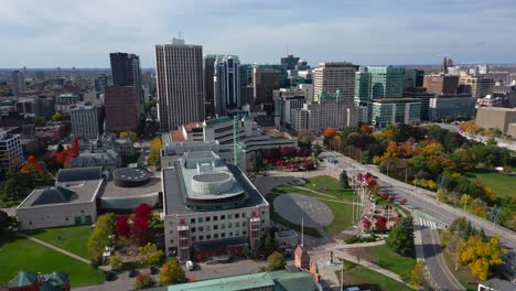 Downtown-Ottawa-on-sunny-autumn-day,-drone-view