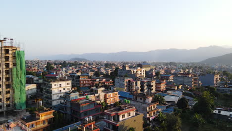 Aerial-View-Of-Crowded-City-Of-Pokhara-In-Nepal---Drone-Shot