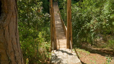 Bamboo-Old-Bridge-Trail-Through-Forest-Valley-at-Cu-Lan-Folk-Village,-Da-Lat,-Vietnam