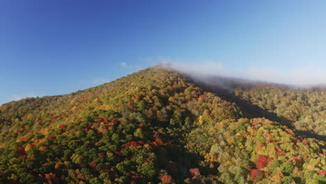 Drone-aerial-view-of-an-autumn-mountain-in-the-fall-Appalachia-North-Carolina-USA