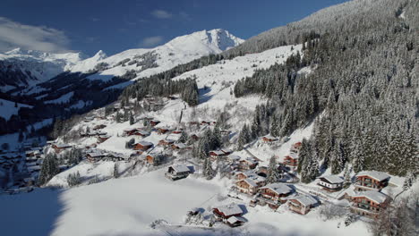 Scenic-Aerial-View-Of-Langau-Town-In-Horn-District,-Lower-Austria-During-The-Winter-Season