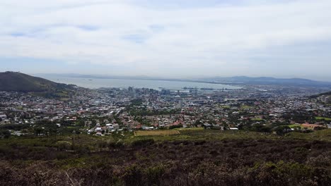 Panoramic-View-Of-Cape-Town-CBD-From-A-Traveling-Cable-Car-In-Table-Mountain,-South-Africa
