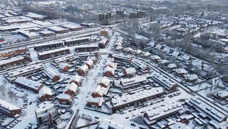 Beautiful-aerial-of-a-snow-covered-town-in-the-Netherlands