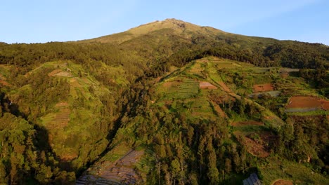 Aerial-view-of-Mount-Sumbing-in-sunny-morning