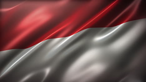 The-Flag-of-Republic-of-Indonesia,-high-angle,-perspective-view,-cinematic-look-and-feel,-glossy,-slow-motion-wavering,-elegant-silky-texture-waving