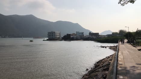 The-bay-over-looked-by-mountains-at-Tai-O-on-Lantau-Island,-Hong-Kong