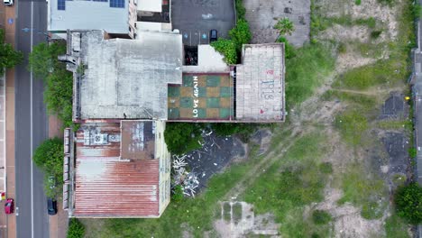 Drone-aerial-view-of-main-street-Gosford-abandoned-derelict-building-site-vacant-block-haunted-roof-street-CBD-Central-Coast-Australia