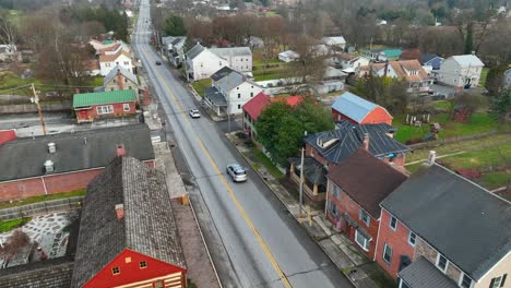 Aerial-shot-of-small-town-in-winter