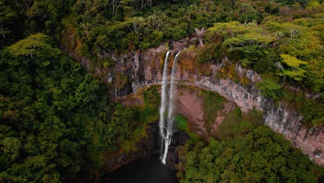 4k-Aerial-View-of-Tropical-Waterfall-in-Jungle-and-flying-Brids
