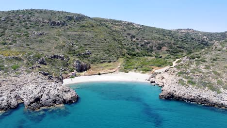 Aerial-of-Paradisiac-Fourni-Beach-in-Kythira-Island,-Greece