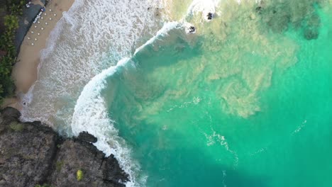 Drone-view-of-Fernando-de-Noronha-beach,-Brazil