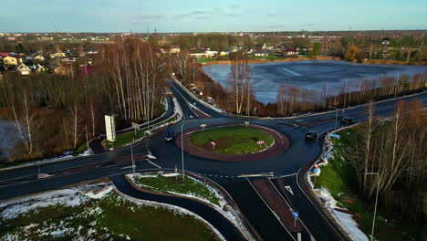 Roundabout-intersection-with-light-traffic-in-rural-cold-climate-during-the-day