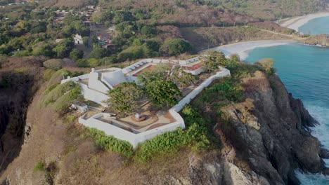 Drone-view-of-Forte-de-Nossa-Senhora-dos-Remédios-in-the-Fernando-de-Noronha-archipelago,-Brazil