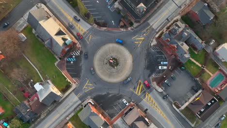 Birds-eye-view-of-a-traffic-circle