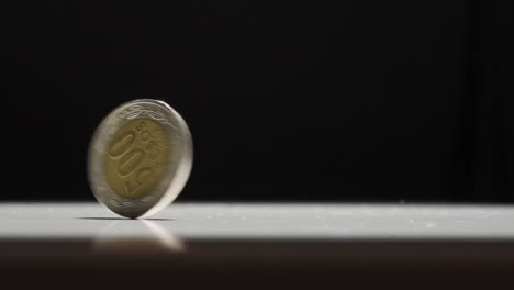 Chilean-500-Peso-Coin-Spinning-on-Tabletop
