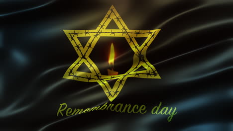 Yom-hashoah-Holocaust-Remembrance-Day-Flag,-full-frame-front-view,-cinematic-look-and-feel,-glossy,-slow-motion-waving,-elegant-silky-texture