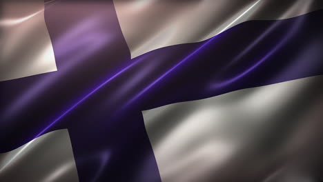 The-Flag-of-Finland,-high-angle,-perspective-view,-cinematic-look-and-feel,-realistic-CG-animation,-seamless-loop-able,-glossy,-slow-motion-wavering,-elegant-silky-texture-waving