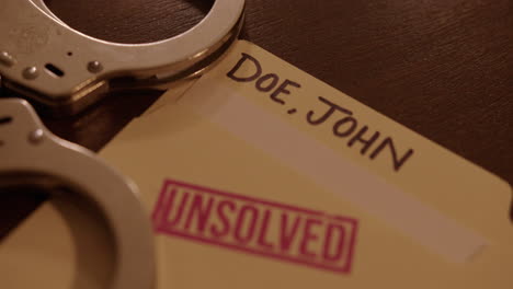 Close-Up-Tilt-Down-of-an-Unsolved-Cold-Case-File-with-John-Doe-Written-On-It