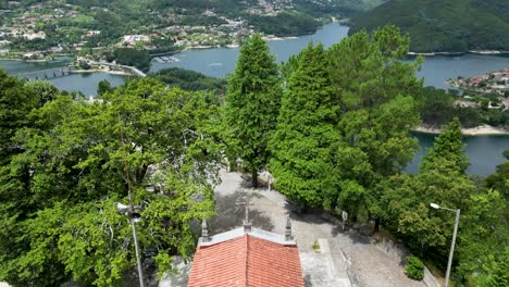 Aerial-View-of-Capela-de-Nossa-Senhora-da-Conceição,-a-Charming-Church-in-Gerês-National-Park,-Drone