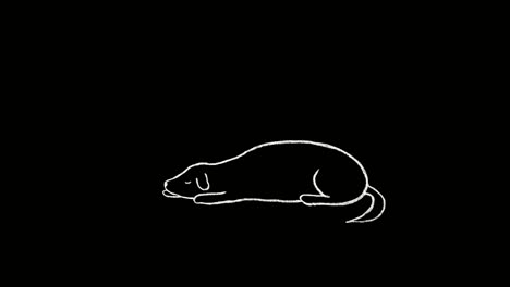 Cute-dog-sleeping-deeply,-drawn-2D-animation-on-black-background