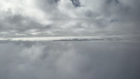 Airplane-Passenger-POV-Flying-Between-Two-Layers-Of-Clouds