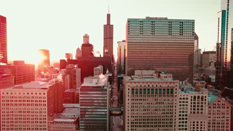 The-Chicago-skyline-is-revealed-on-a-cold-winter-day,-featuring-the-city's-iconic-architecture-amidst-the-frosty-atmosphere