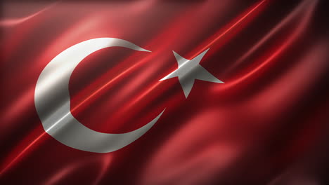 Die-Nationalflagge-Der-Türkei,-Aus-Der-Vogelperspektive,-Perspektivische-Ansicht,-Filmisches-Erscheinungsbild,-Glänzend,-In-Zeitlupe-Schwankend,-Elegante,-Seidige-Textur,-Die-Weht