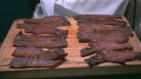 Beef-strips-placed-under-heater-at-Brazilian-restaurant