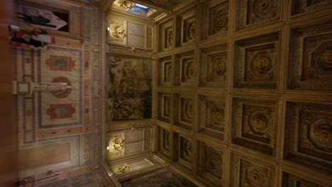 Vertical-footage-of-decorative-ceiling-in-Italian-church,-Mantua,-Italy