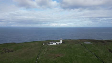Loophead-lighthouse-on-a-cliff-with-expansive-sea-and-sky,-aerial-view