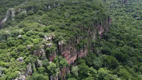 Aerial:-Rugged,-remote-lush-forest-at-limestone-cliff-escarpment