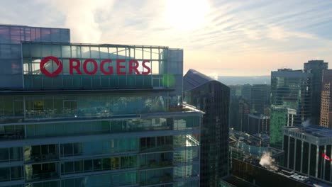 Rogers-Tower-Sign-At-Downtown-Vancouver's-Coal-Harbour,-In-British-Columbia,-Canada