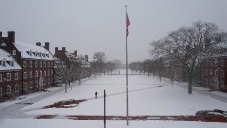 University-of-Delaware-snow-day-drone-Newark-Biden-flyover-hedge-to-campus