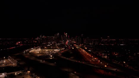 Drone-flight-of-Downtown-Calgary-at-night