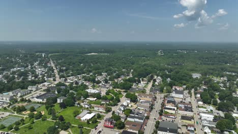 Drone-shot-of-the-Old-Orchard-Beach-downtown-business-area-in-Maine
