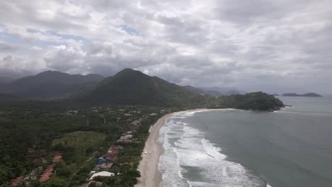 Barra-do-Una,-São-Sebastião,-litoral-norte-tropical-beach-descending-aerial-drone-shot