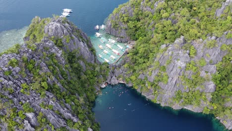 Panoramic-aerial-of-Barracuda-Lake-in-coron-amid-breathtaking-tropical-scenery